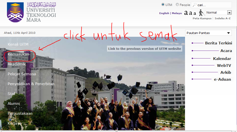 logo uitm bergerak. web http://www.uitm.edu.my