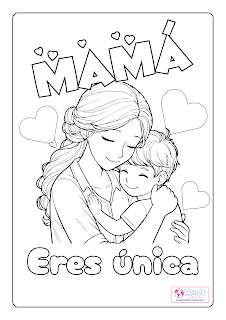 Día de la Madre imagen para colorear de niño y mamá