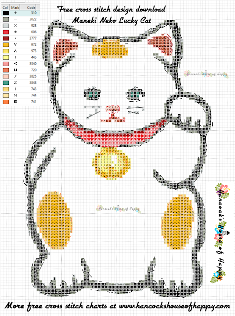 Big Maneki Neko Lucky Cat Cross Stitch Pattern Free to Download