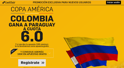 betfair Colombia gana Paraguay supercuota 6 Copa America 8 junio