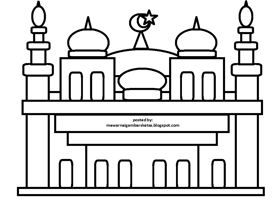 Gambar Masjid Hitam Putih Untuk Mewarnai