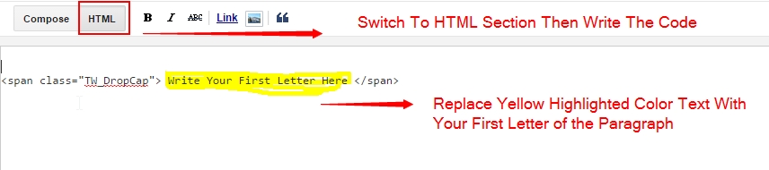 Make First Letter Large & Capitalize In Blogger Post by Dropcap 