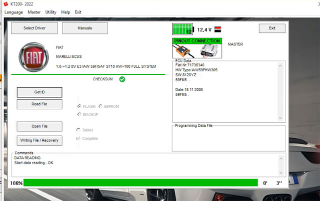 KT200 Bench Pinout to Fiat IAW 59F ECU 8