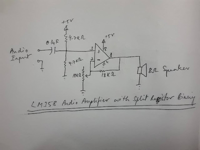 LM358 as audio amplifier with split resistor biasing