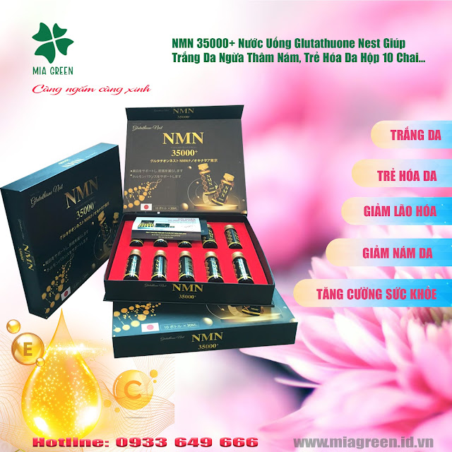 Nước Uống Glutathuone Nest NMN 35000+ Giúp Trắng Da Ngừa Thâm Nám, Trẻ Hóa Da Hộp 10 Chai