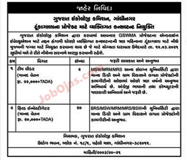 Gujarat Ecology Commission Recruitment  for Various Posts 2021