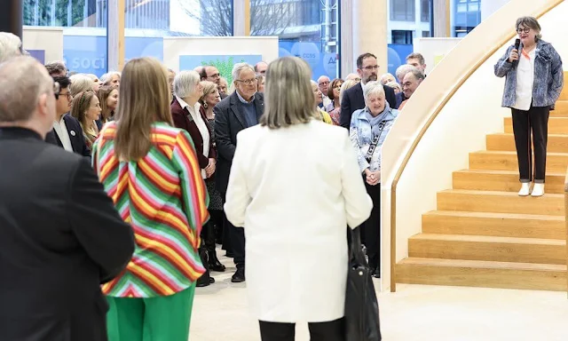 Princess Stephanie wore a rainbow chevron print silk blouse by Valentino Garavani, and green pants