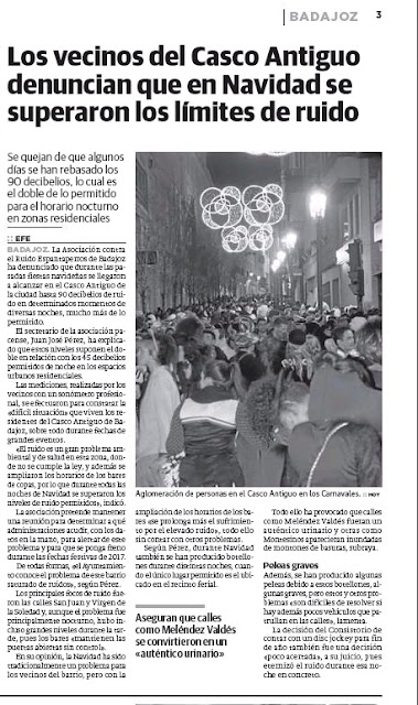 Ruido enel Casco Antiguo de Badajoz. Asociación contra el ruido Espantaperros.
