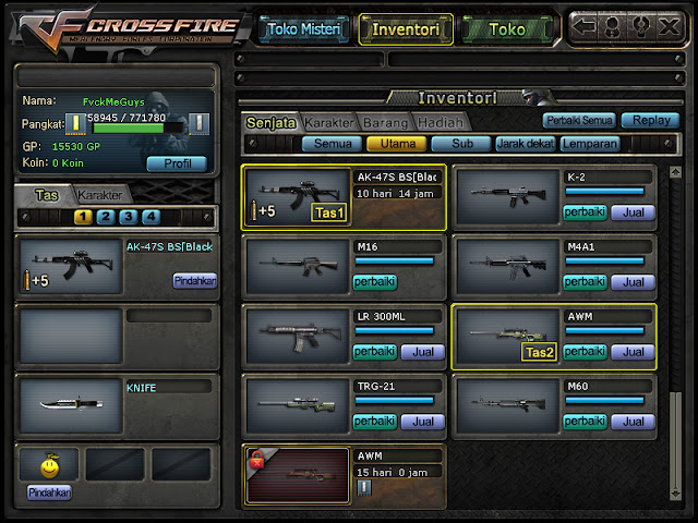 Di jual char game Cross Fire Pangkat Captain Grade 6 Harga 150K full inventori - COD Bekasi