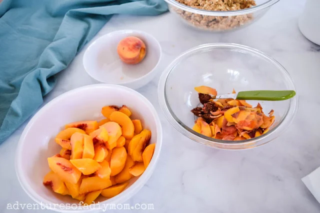 peeling and slicing peaches for peach crisp