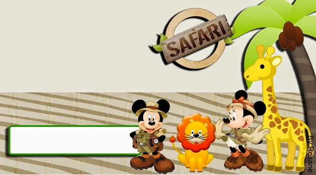 Mickey and Minnie Safary Free Printable Invitations, Cards or Backgrounds. 