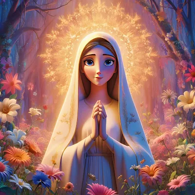 Imagenes de la Virgen María en un estilo animado