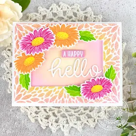 Sunny Studio Stamps: Blooming Frame Dies Cheerful Daisies Hello Word Die Hello Card by Angelica Conrad