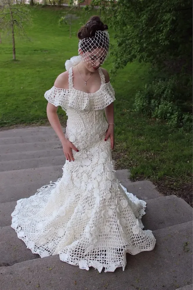 Twisted Toilet Paper Crochet Wedding Dress