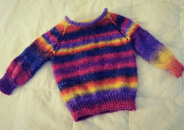 Top down ragland child's sweater knit with Colorburst from Universal Yarn