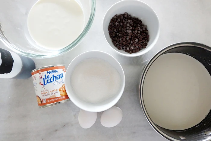 prepping ingredients for dulce de leche chocolate chip ice cream