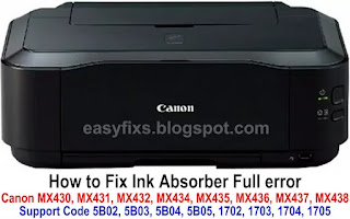 How to Fix Canon MX430, MX431, MX432, MX434, MX435, MX436, MX437, MX438 ink absorber full error, support code 5B02, 5B03, 5B04, 5B05, 1702, 1703, 1704, 1705