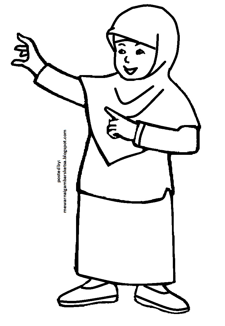 Mewarnai Gambar Mewarnai Gambar Sketsa Kartun Anak Muslimah 37
