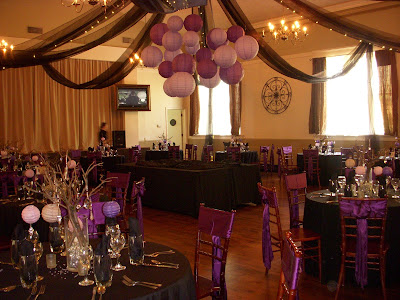black and purple wedding reception