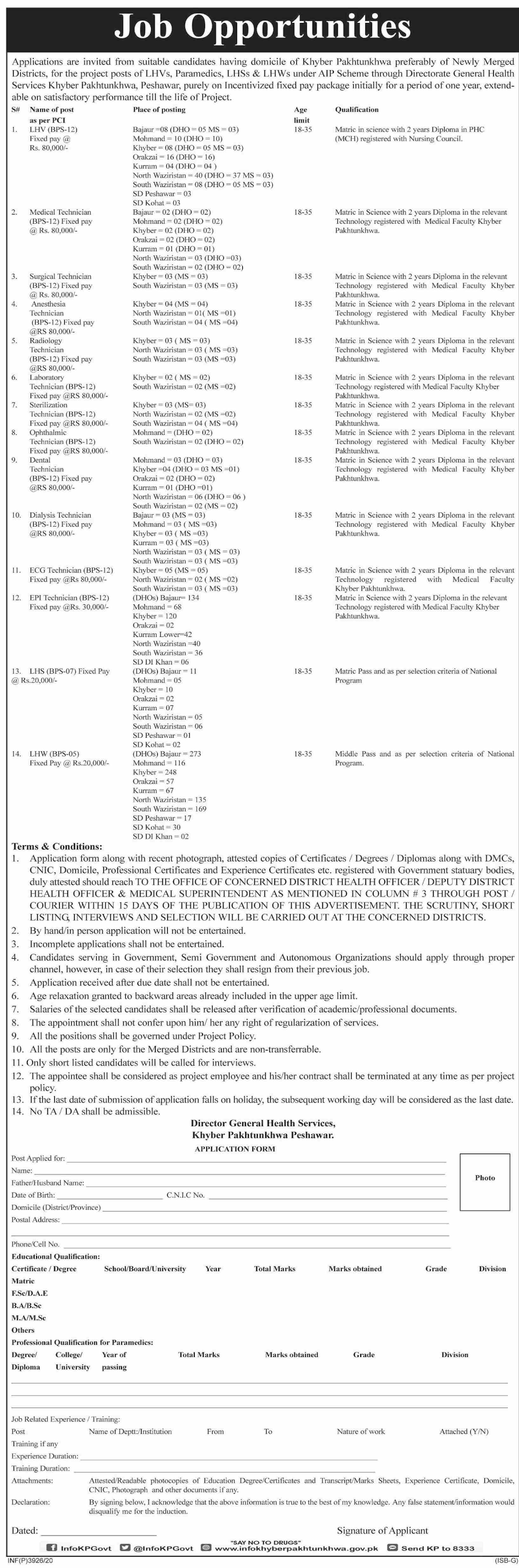 Directorate General Health Services Jobs 2020 (789 Posts)