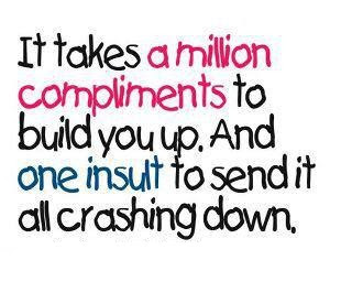 It takes a million compliments to build you up.And one insult to send it all crashing down.
