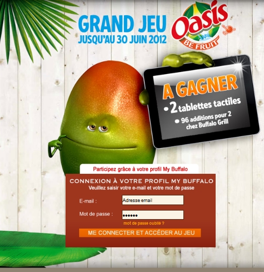 Grand Jeu Oasis 100% gagnant: 2 tablettes tactiles + 96 additions pour 2 chez Buffalo Grill + boissons Oasis gratuites bon plan oasis bon plan buffalo grill