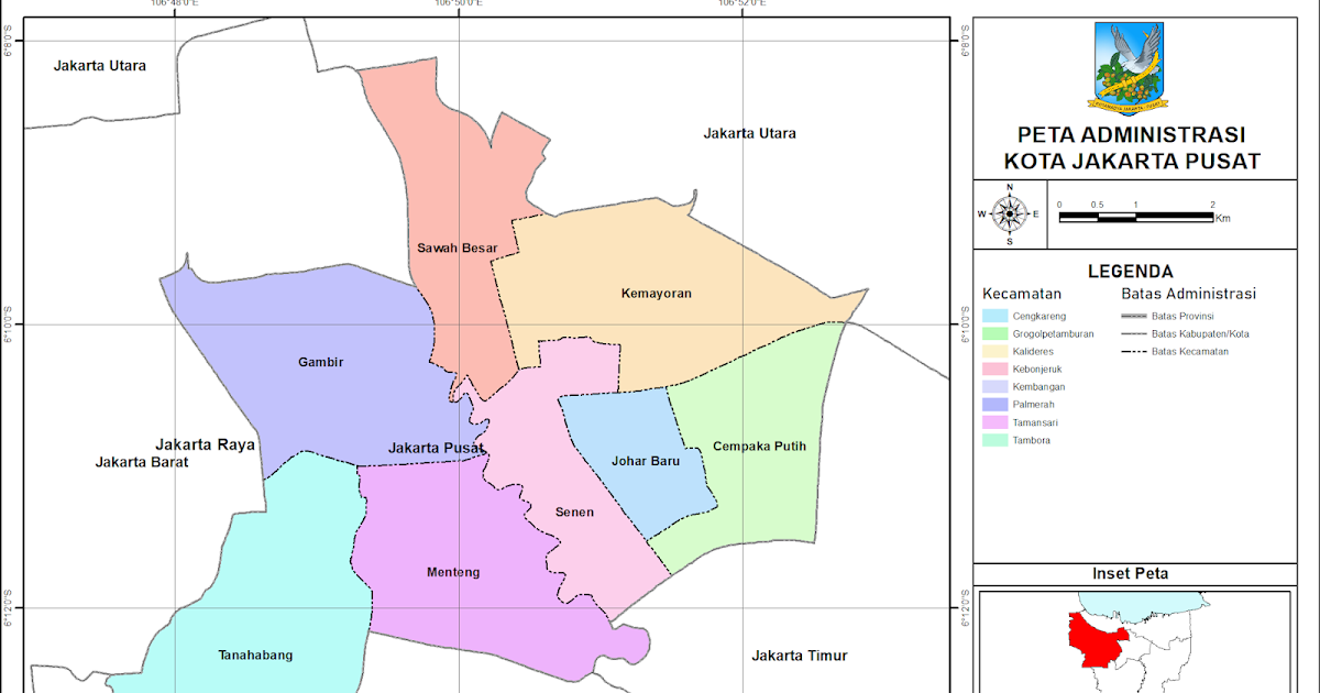 Peta Administrasi Kota Jakarta  Pusat  Provinsi DKI Jakarta  