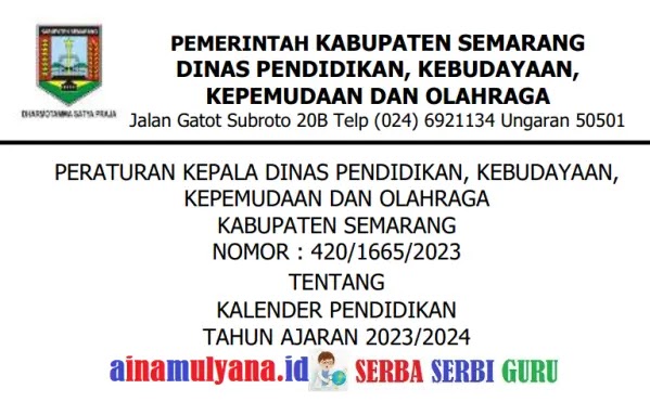 Kalender Pendidikan TK SD SMP Kabupaten Semarang Tahun Pelajaran 2023/2024