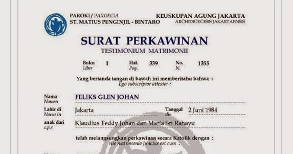 Contoh surat perkawinan dari gereja  Contoh Surat