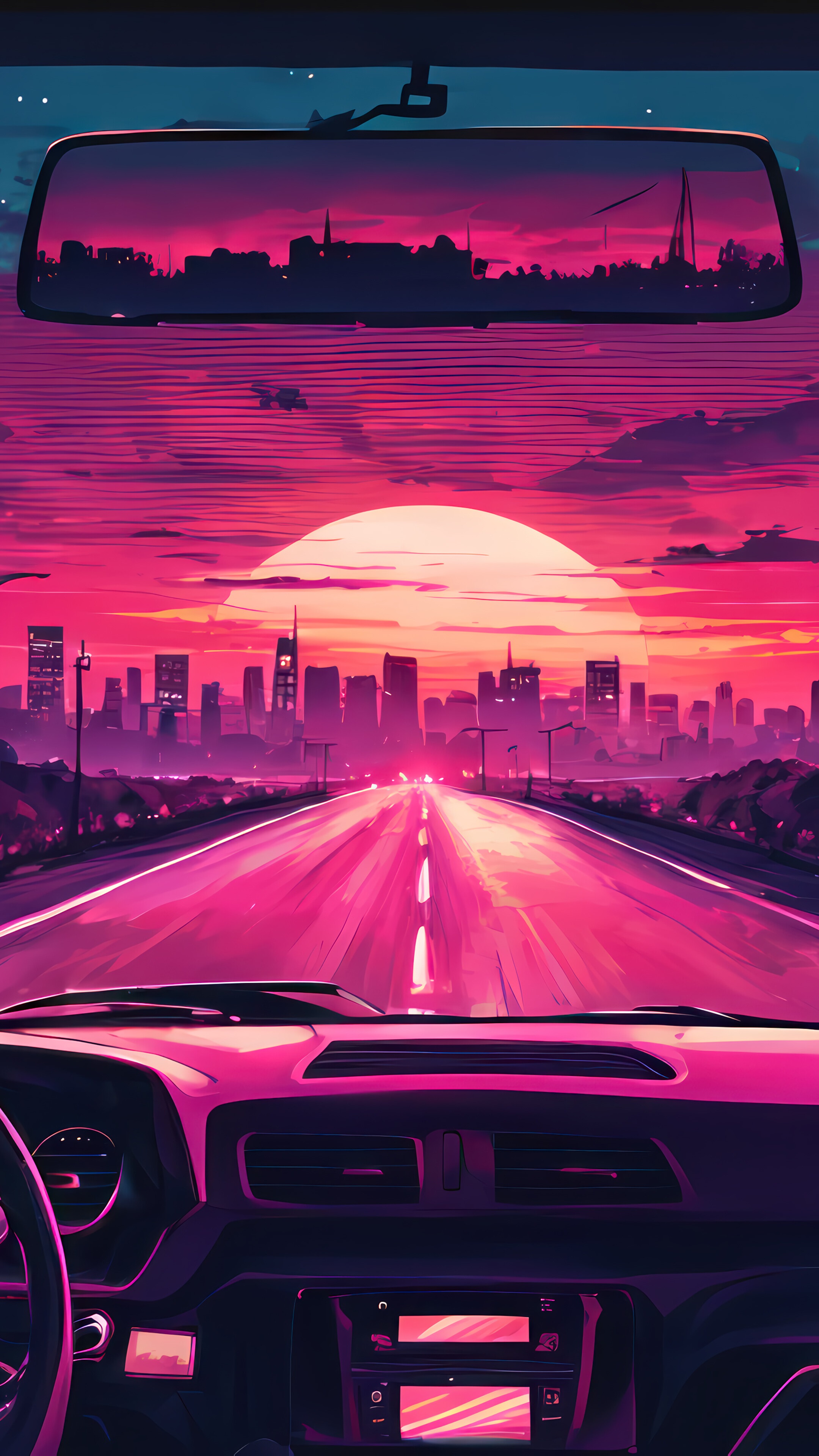 Road Sunset Car City Buildings Scenery 4K Android Mobile Phone