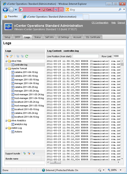 vCenter Operations - logs tab