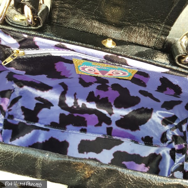 purple leopard print velvet lining inside handbag