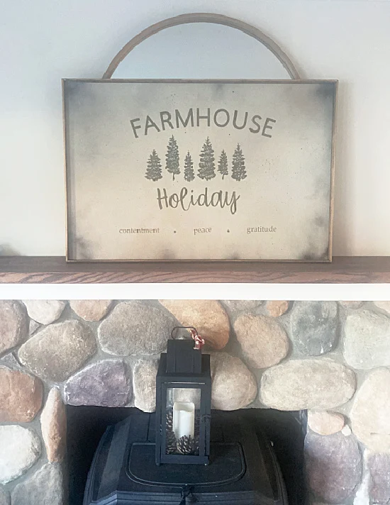 farmhouse sign on mantel