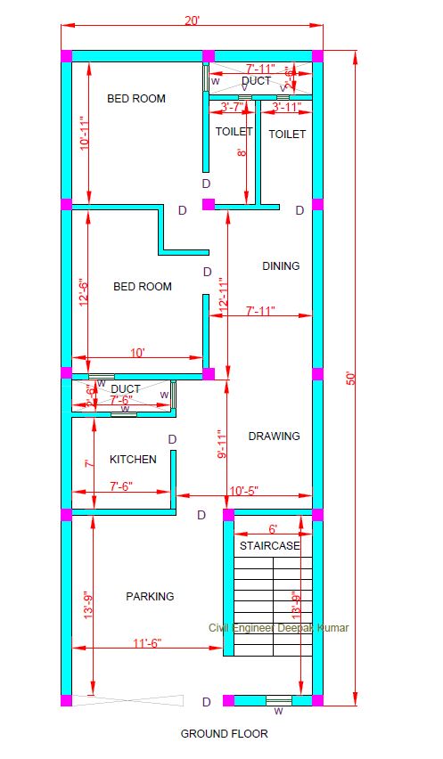 Civil Engineer Deepak Kumar 1000 Sqft House Plan X 50 Feet House Plan 3d View