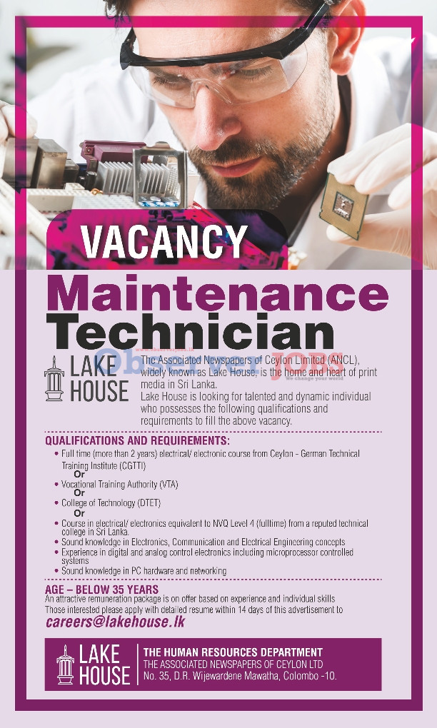 Maintenance Technician - The Associated Newspapers of Ceylon Limited
