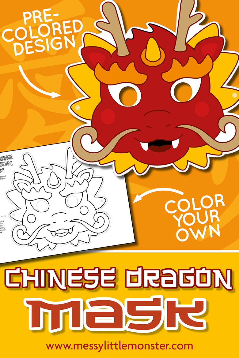 Chinese dragon mask template - Chinese New Year crafts for kids.