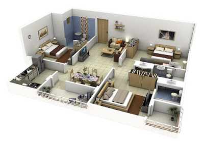 3D House Plans Three Badroom 16