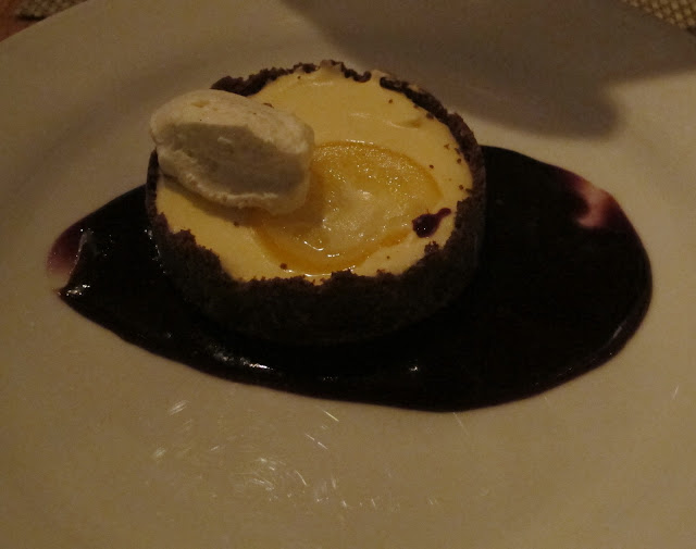 Lemon tart with gingersnap crust and mulberry puree at Los Poblanos, Albuquerque, New Mexico