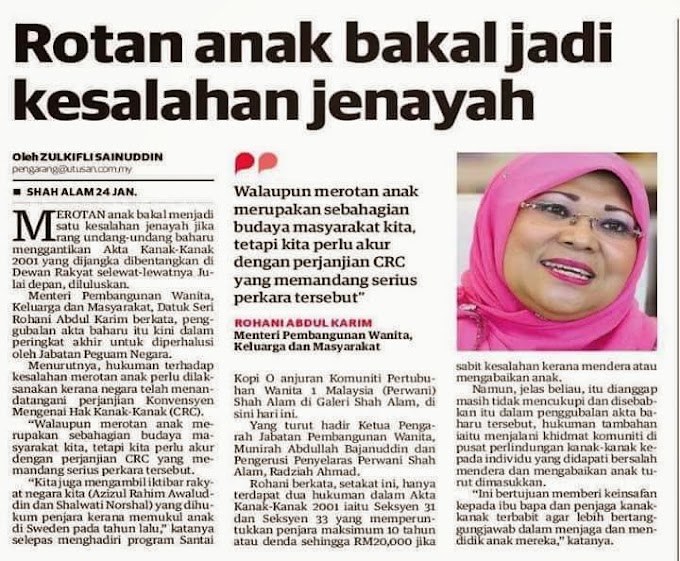 Rotan Anak Adalah Kesalahan Jenayah!