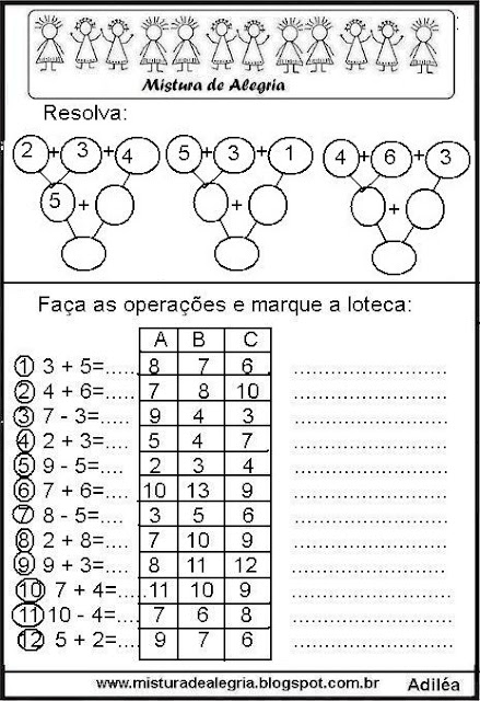 Atividades matemática séries inciais alfabetização