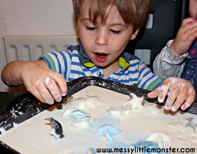 frozen oobleck sensory play snow activities for kids