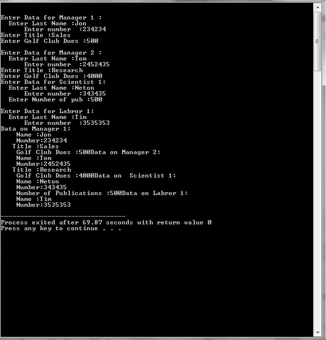 Inhertiance program in C++