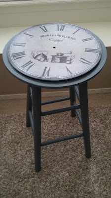  DIY converted stool into a coffee table with stenciled clock