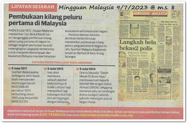 Lipatan sejarah 9 Julai - Keratan akhbar Mingguan Malaysia 9 Julai 2023