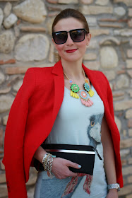 ostrich tee, sister & sister, zara blazer, today i'm me evening clutch, Fashion and Cookies, fashion blogger