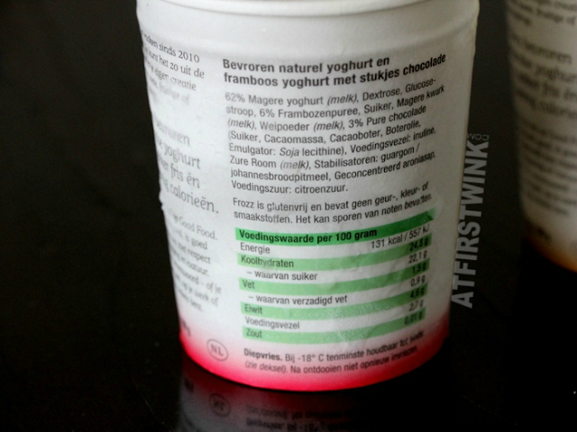 Frozz Frozen Yoghurt ingredients (raspberry chocolate) framboos & chocolade