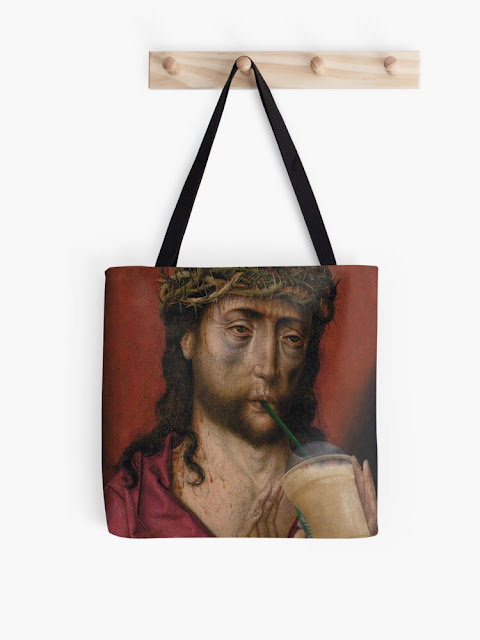 Tired Jesus drinking coffee - bag