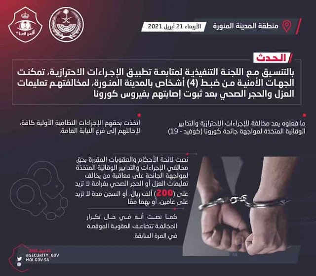 4 people were arrested in Madina for violating Quarantine instructions - Saudi-Expatriates.com