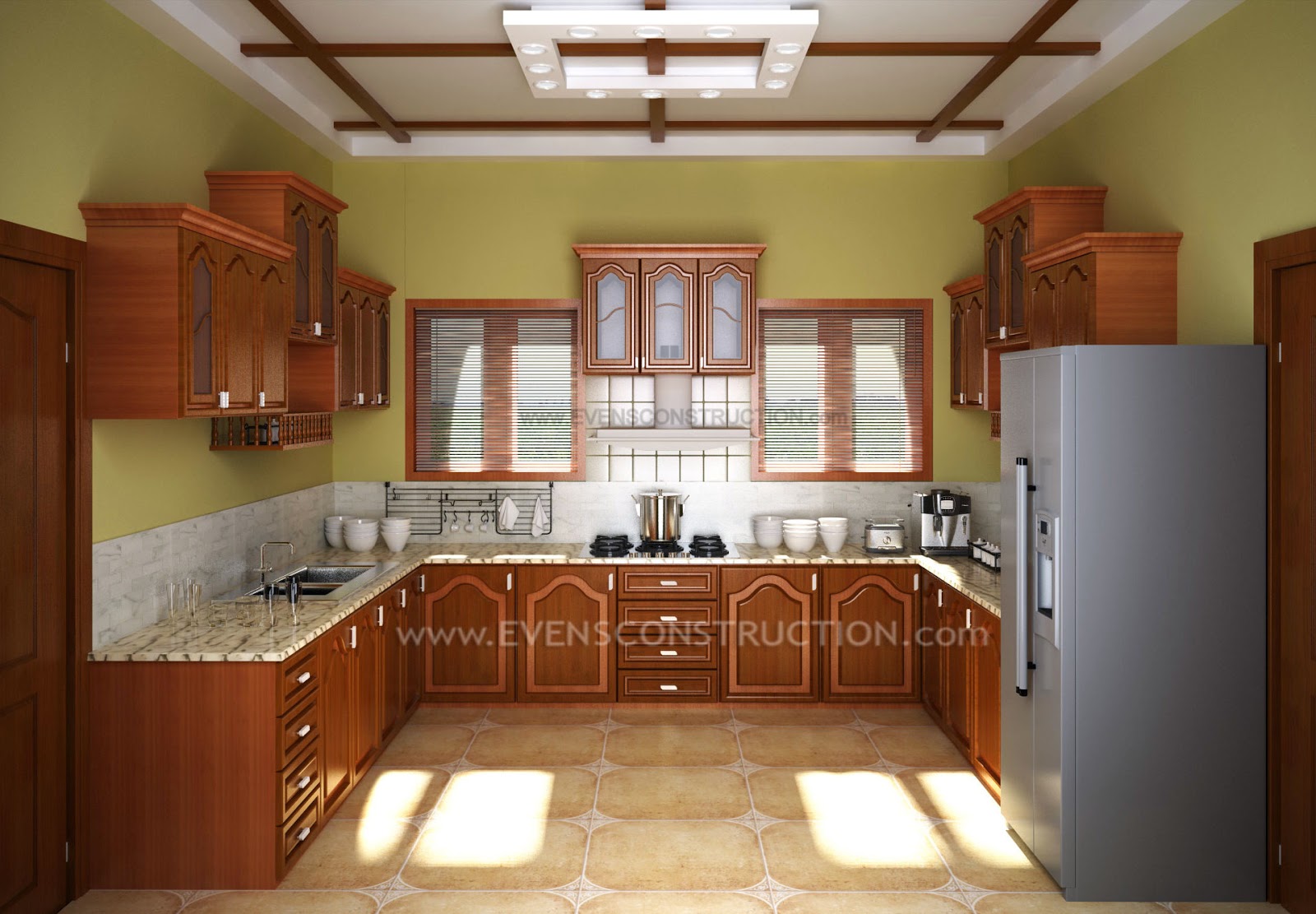 Evens Construction Pvt Ltd Kerala kitchen with wooden Evens Construction Pvt Ltd Kerala kitchen with wooden