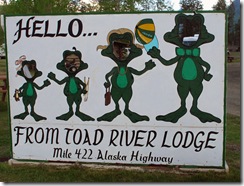 Toad River Lodge sign